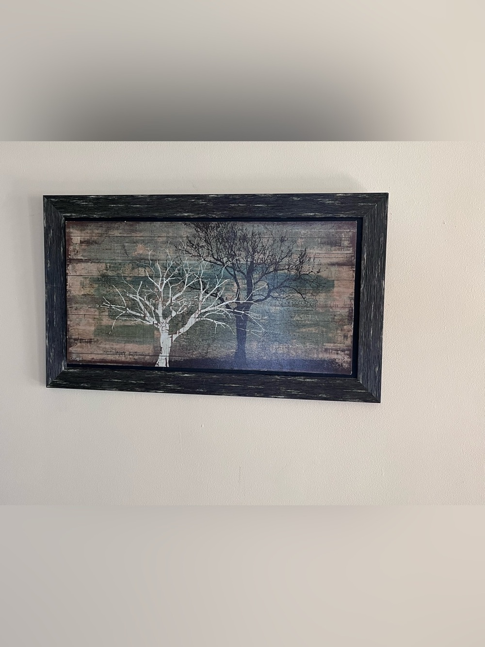 Wood 3D Two Trees Wall Art Distressed Impressed Cottagecore